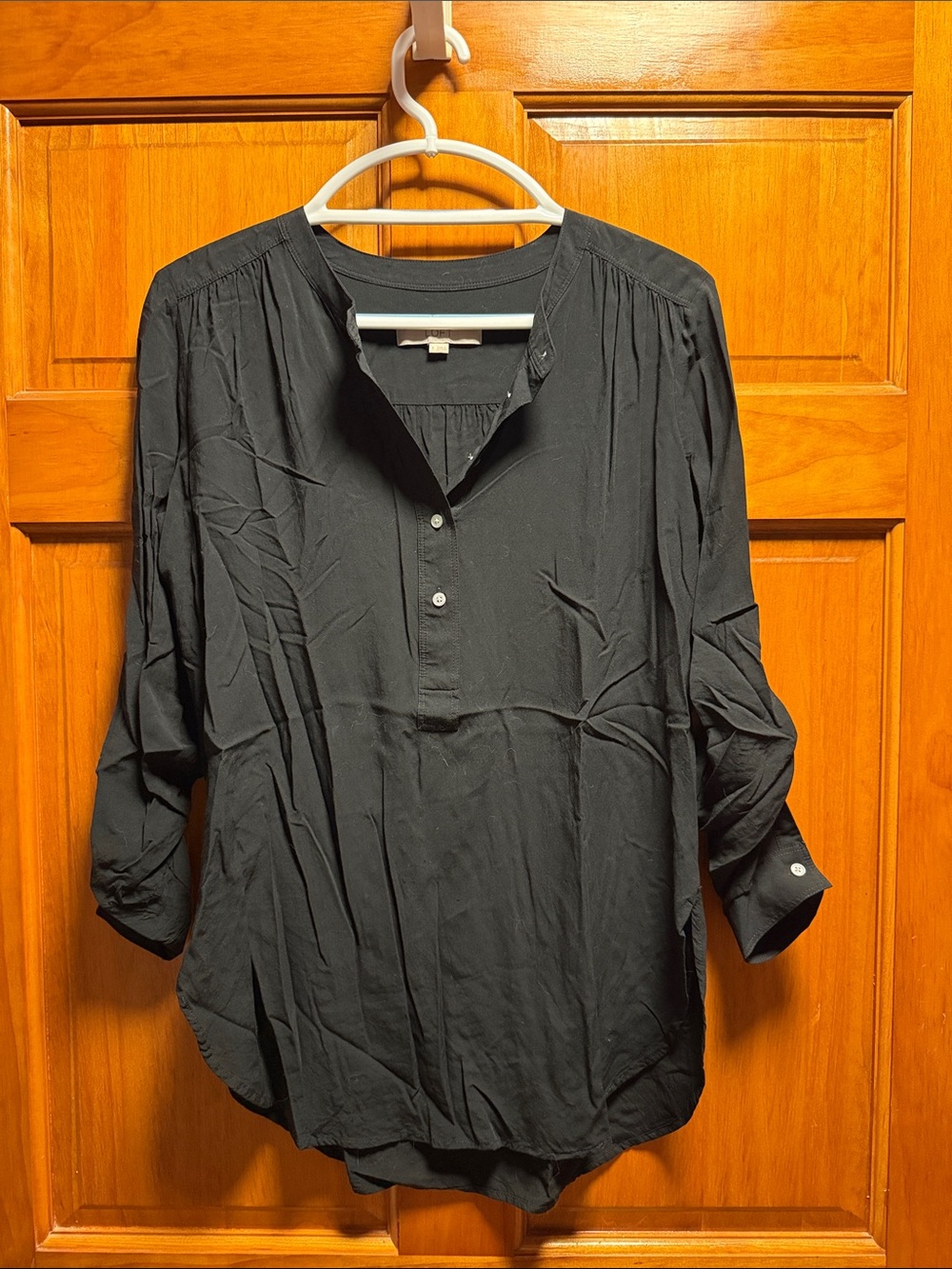 LOFT Black Button-Front Tunic Blouse